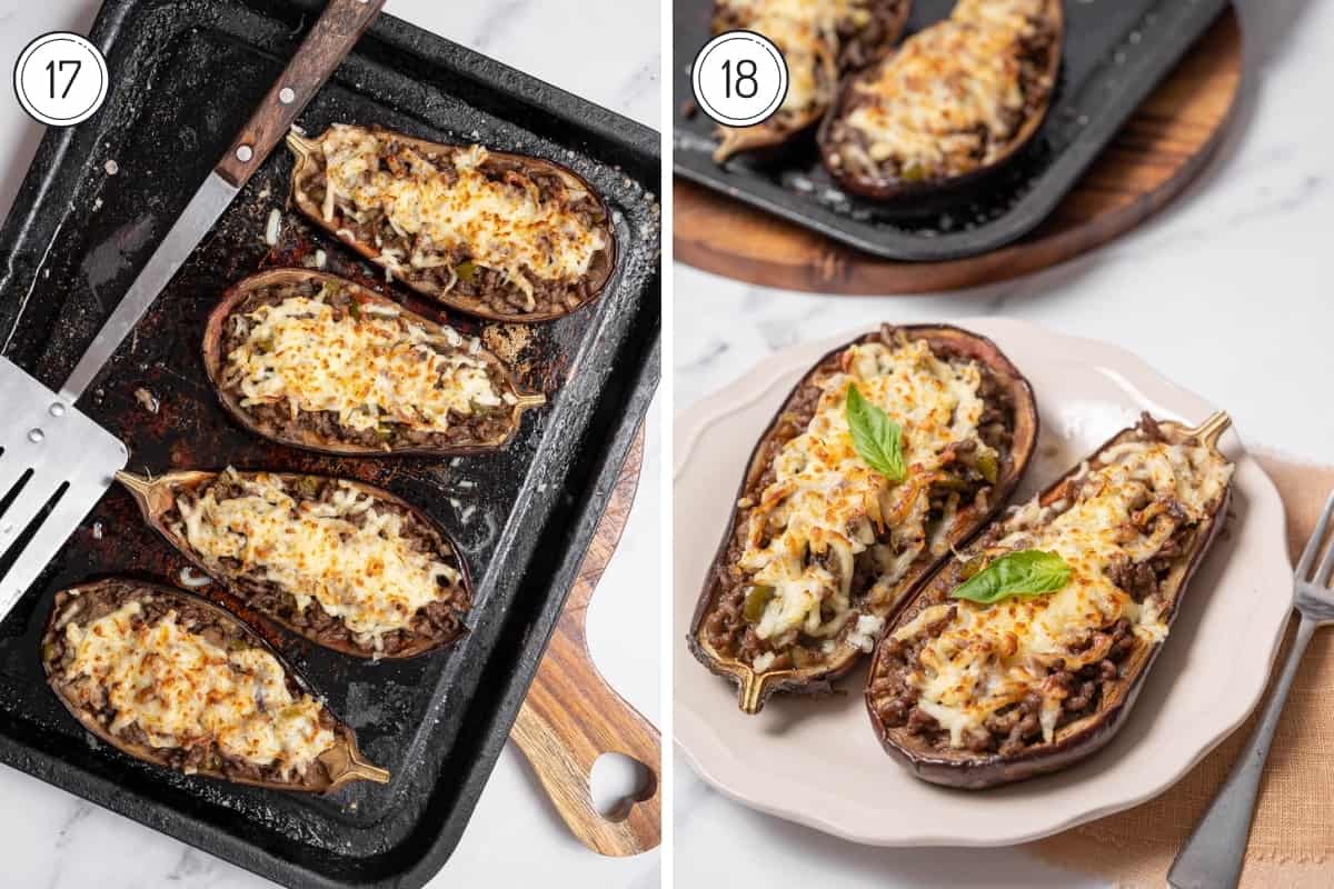 steps 17-18 Spanish stuffed eggplant in a grid.