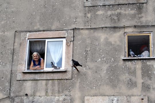 Woman in a window in Porto