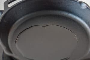 Olive oil in a cast iron pan