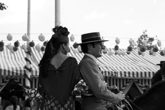A couple on a horse at the Seville April Fair