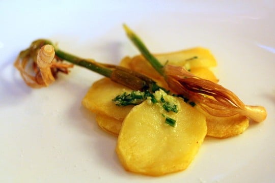 Garlic sprouts and potatoes
