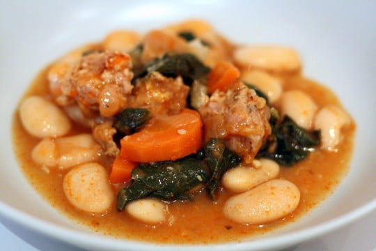 Chorizo and white bean stew with Spinach