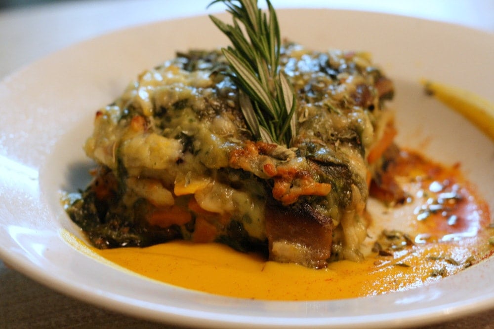 A delicious vegetable lasagna at Mechela Restaurante in Seville