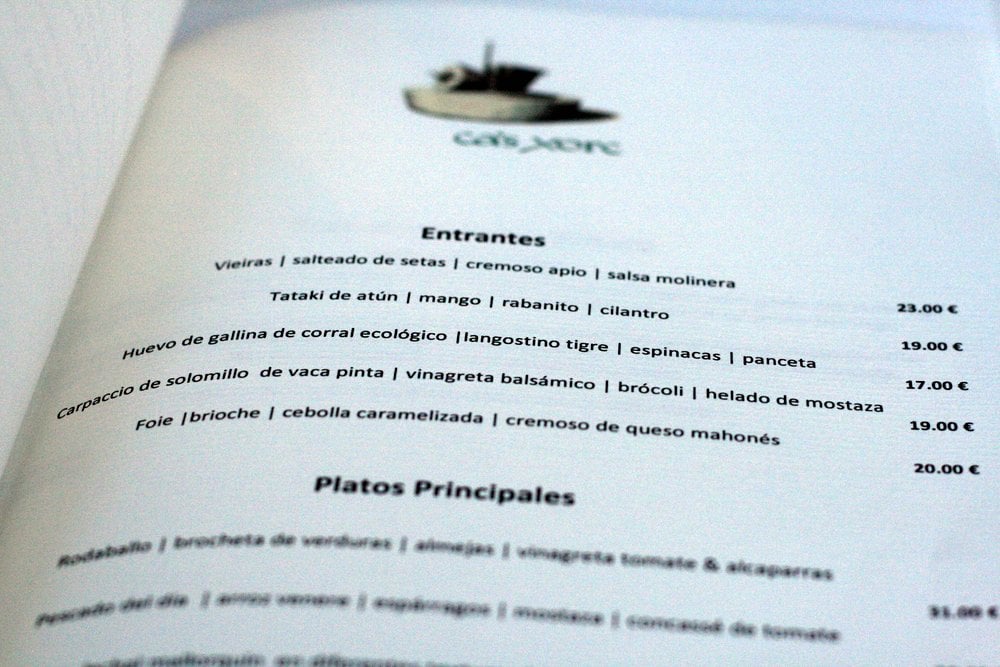 Spanish menu guide