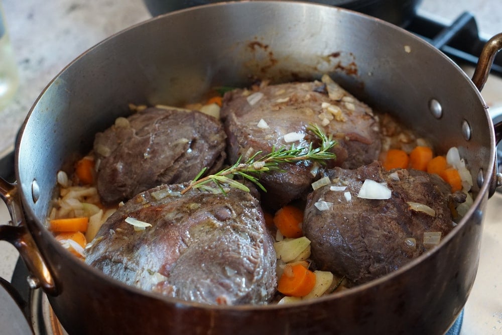 Making beef cheek at a Spanish cooking class. 