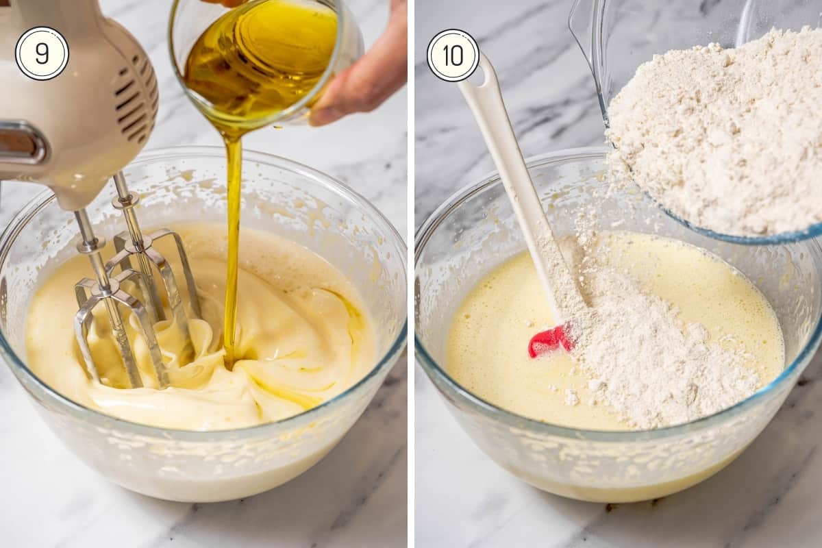 Steps 9-10 of making lemon olive oil cake