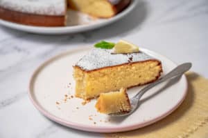 Slice of lemon olive oil cake