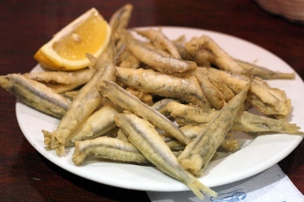 Malagueños are called "boquerones" because this fish is so common! Here it is fried for one of the most typical tapas from Malaga