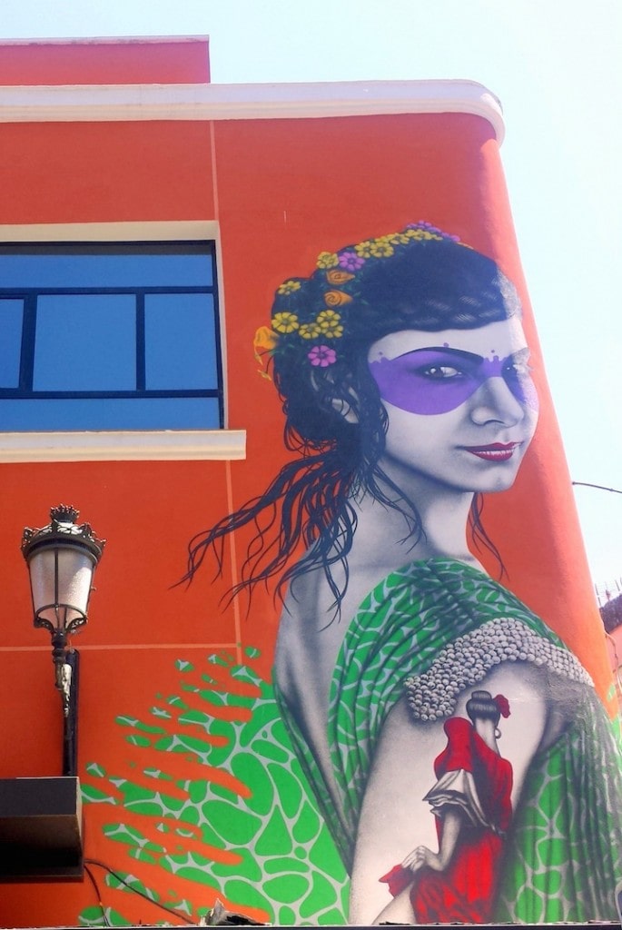 The Amor de Dios flamenco school in Madrid. A beautiful graffiti of a flamenco dancer.