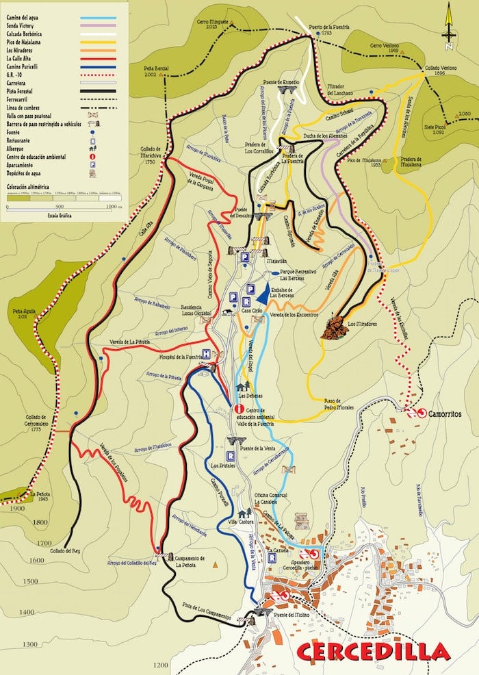 Cercedilla hiking trails map