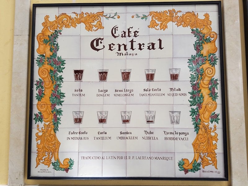 The many coffees in Café Central.