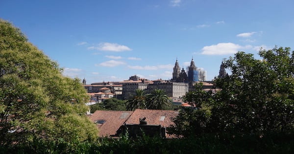 A beautiful view of Santiago's famous Cathedral and the city basking in the sunlight!