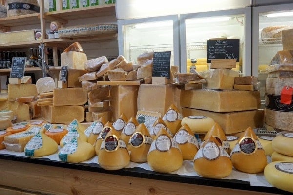 A variety of cheeses at Santiago's amazing farmers' market. The Mercado de Abastos is definitely the best market in Santiago de Compostela.