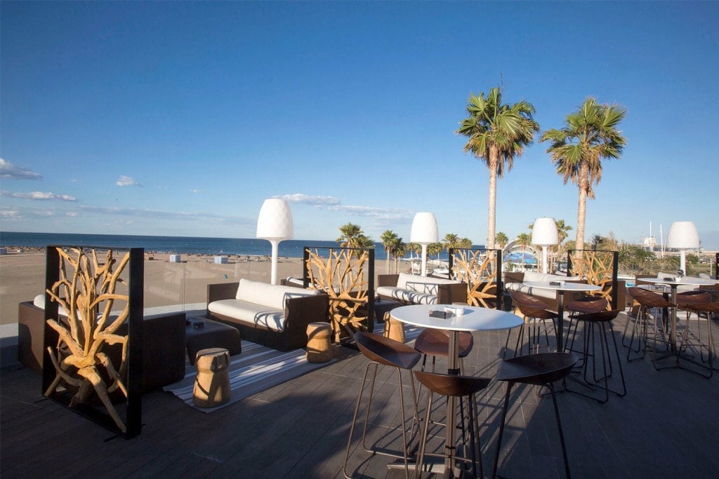 The view overlooking the beach from the SkyBar makes it one of the best rooftop bars in Valencia