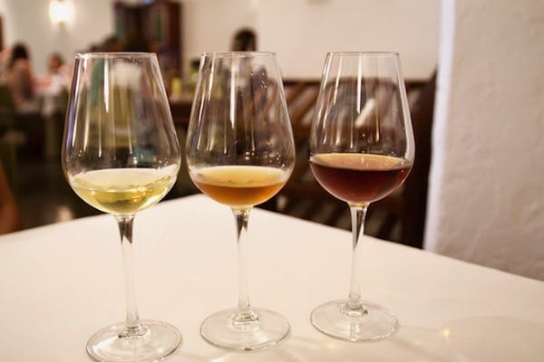 gourmet seville - three glasses of sherry wine
