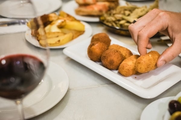 tapas spread on a table