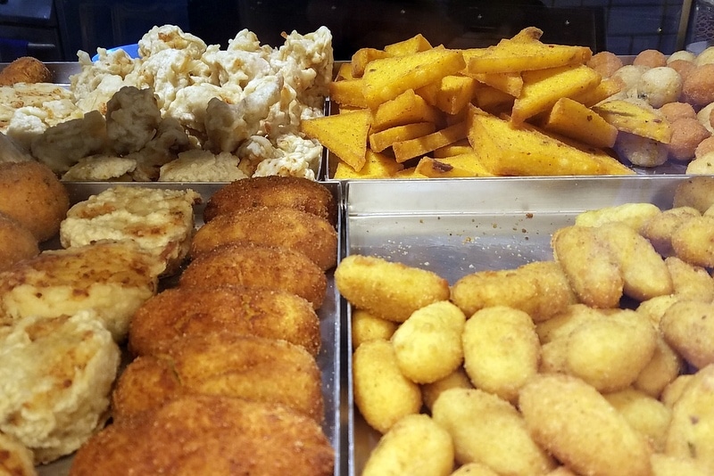 A selection of fried foods in Naples.