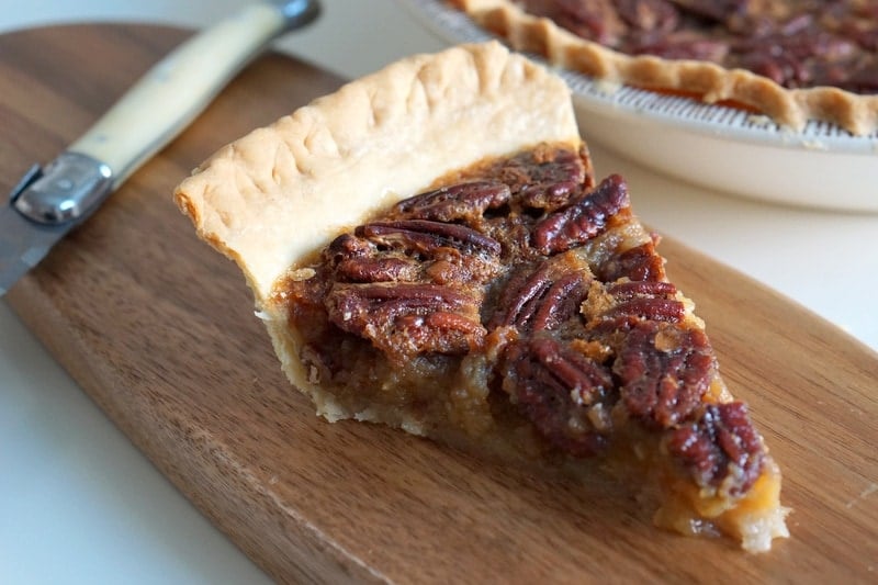 A delicious slice of pecan pie, spiked wth nutty oloroso sherry! The best pecan pie recipe I've tried.