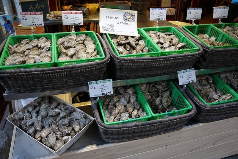 Delicious French oysters are a typical food in Paris.