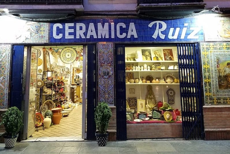 The tiled facade of a ceramics shop in Seville's Triana neighborhood 