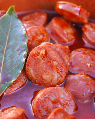 Chorizo cooked in red wine