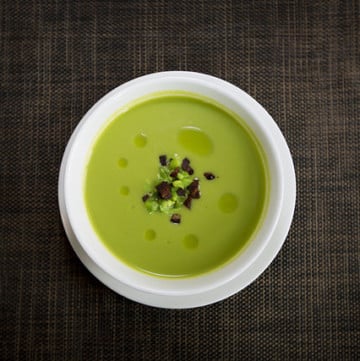 Pea and Mint soup recipe with crispy ham