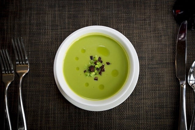 Pea and Mint soup recipe with crispy ham