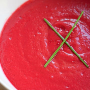 A delicious beet salmorejo recipe. A Spanish cold beet soup.