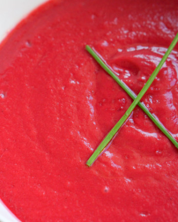 A delicious beet salmorejo recipe. A Spanish cold beet soup.