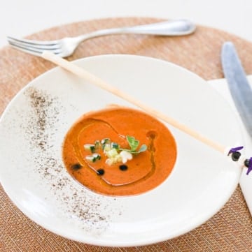 Delicious roasted vegetable gazpacho recipe.