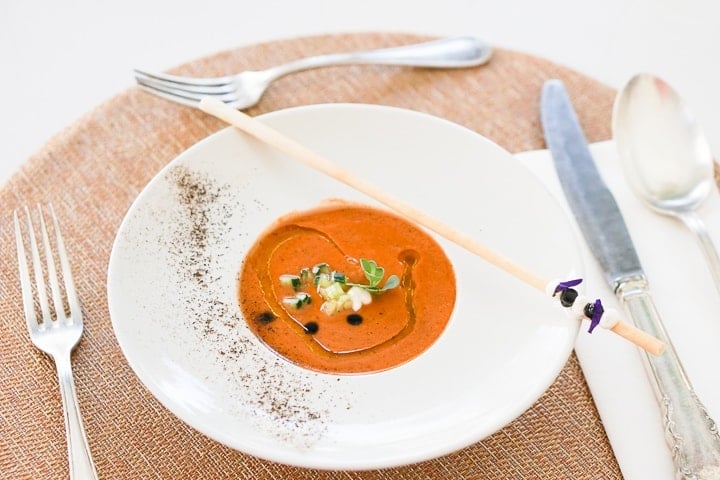 Delicious roasted vegetable gazpacho recipe.