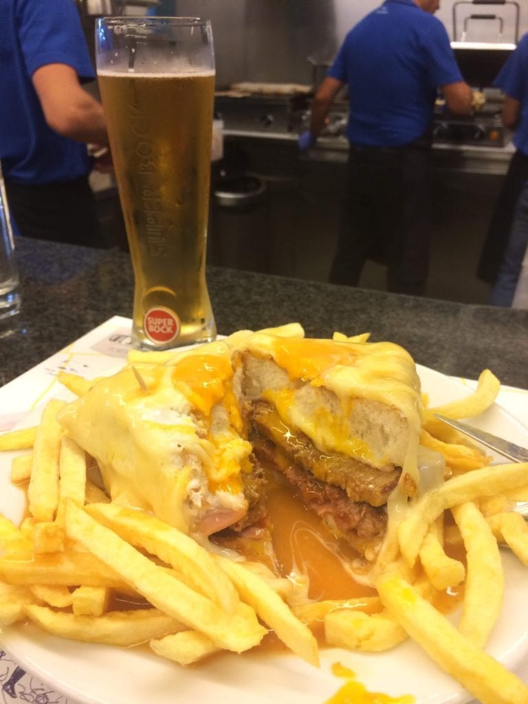 This is the famous Francesinha at Café Santiago in Porto, Portugal.