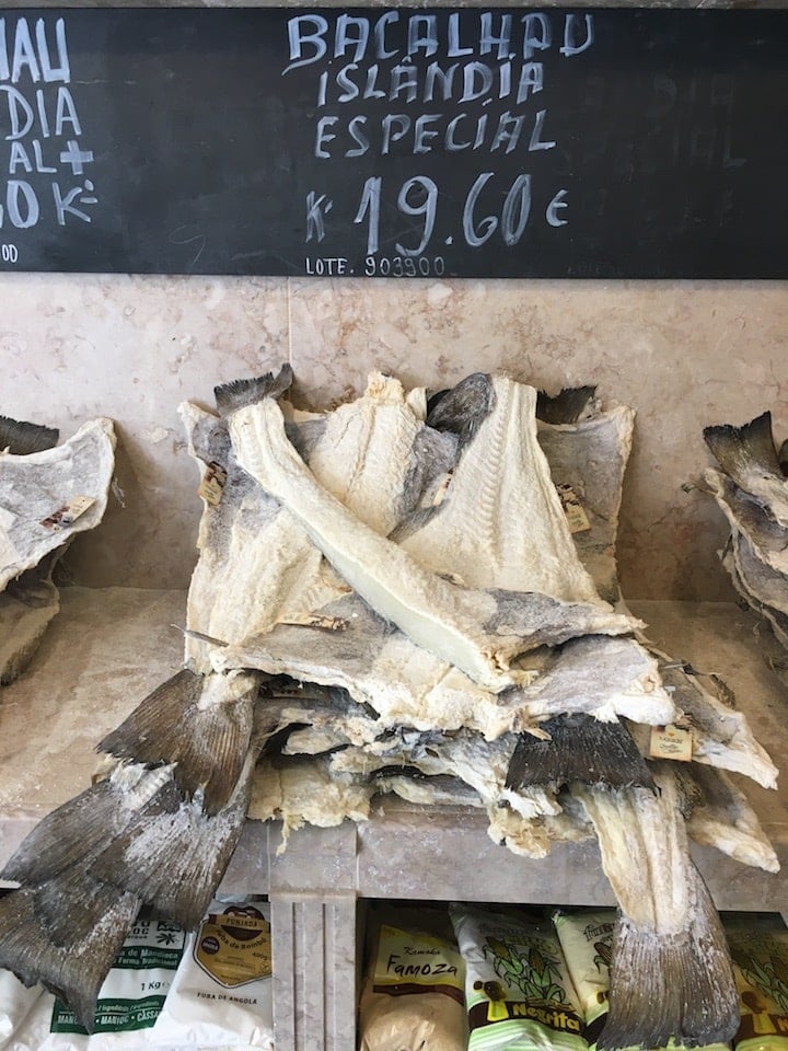 Salt cod at a traditional shop in Lisbon.