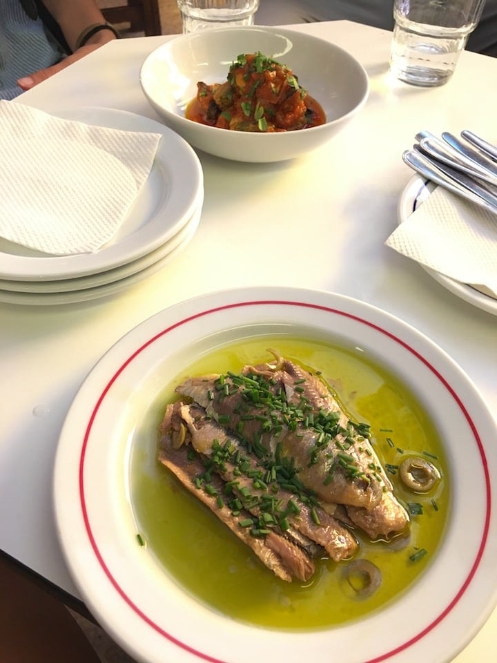 Canned sardines and mussels on a food tour in Lisbon.