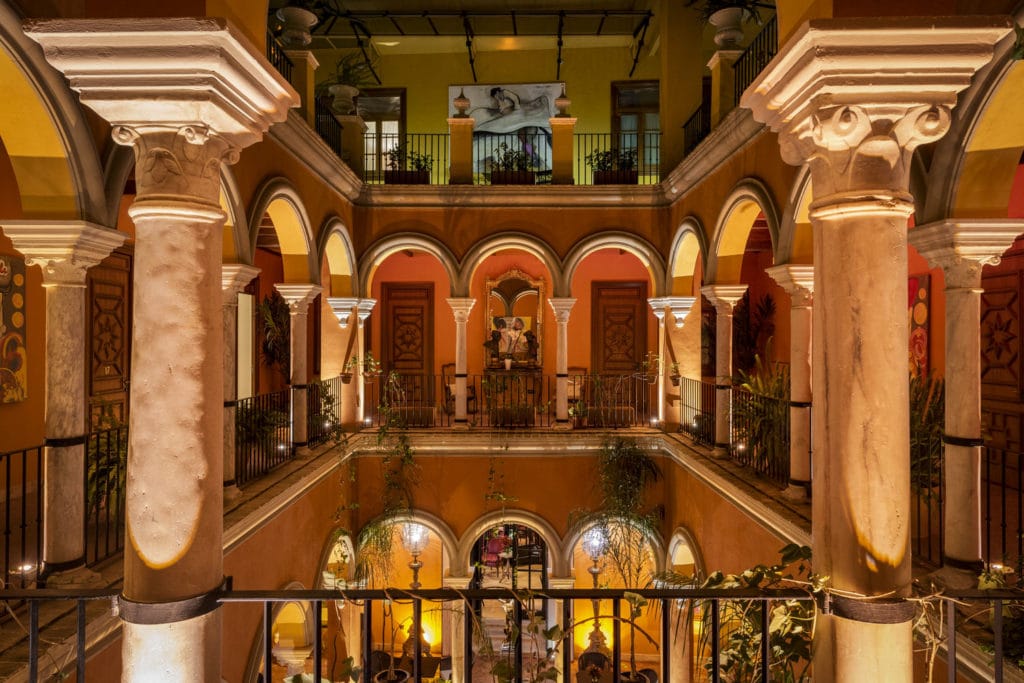 Interior patio of the Casa del Poeta boutique hotel in Seville.