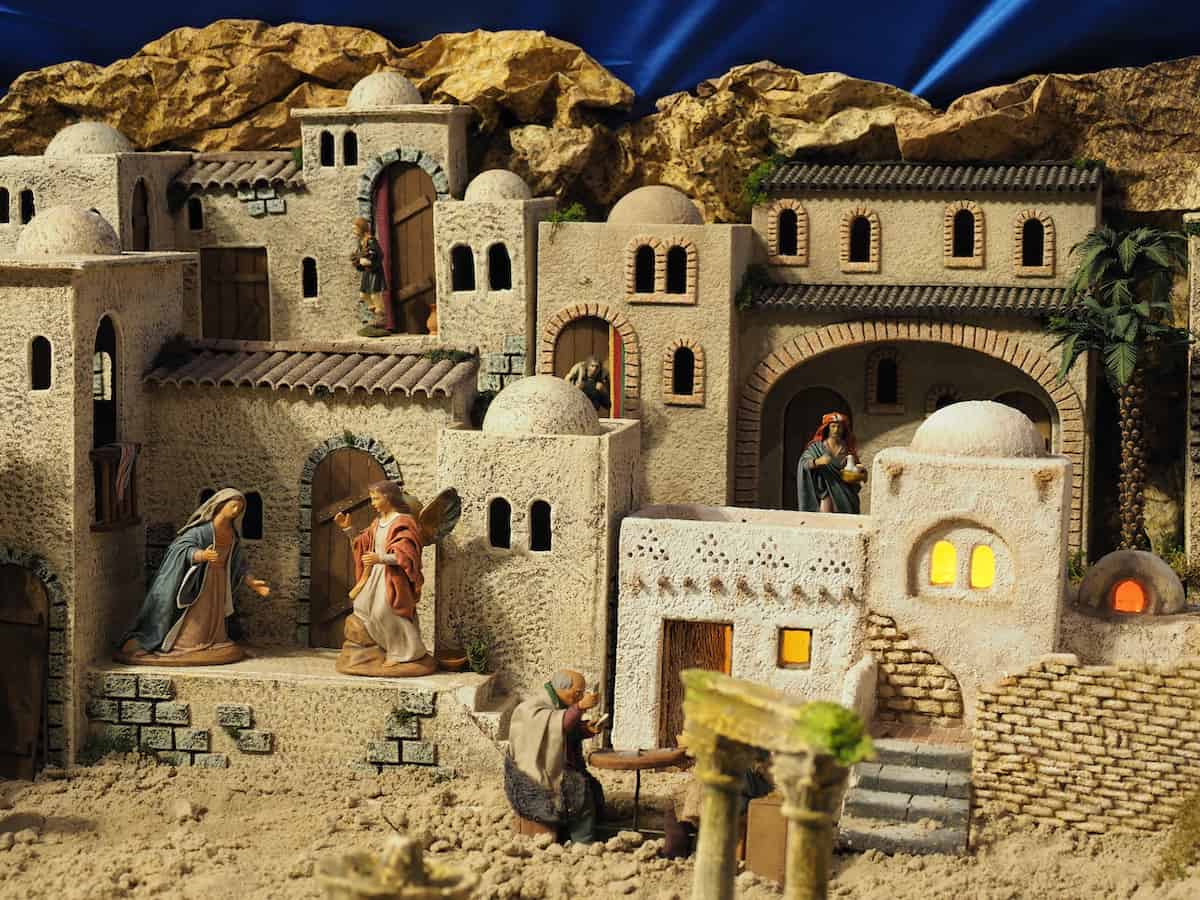 Nativity scene set in the town of Bethlehem