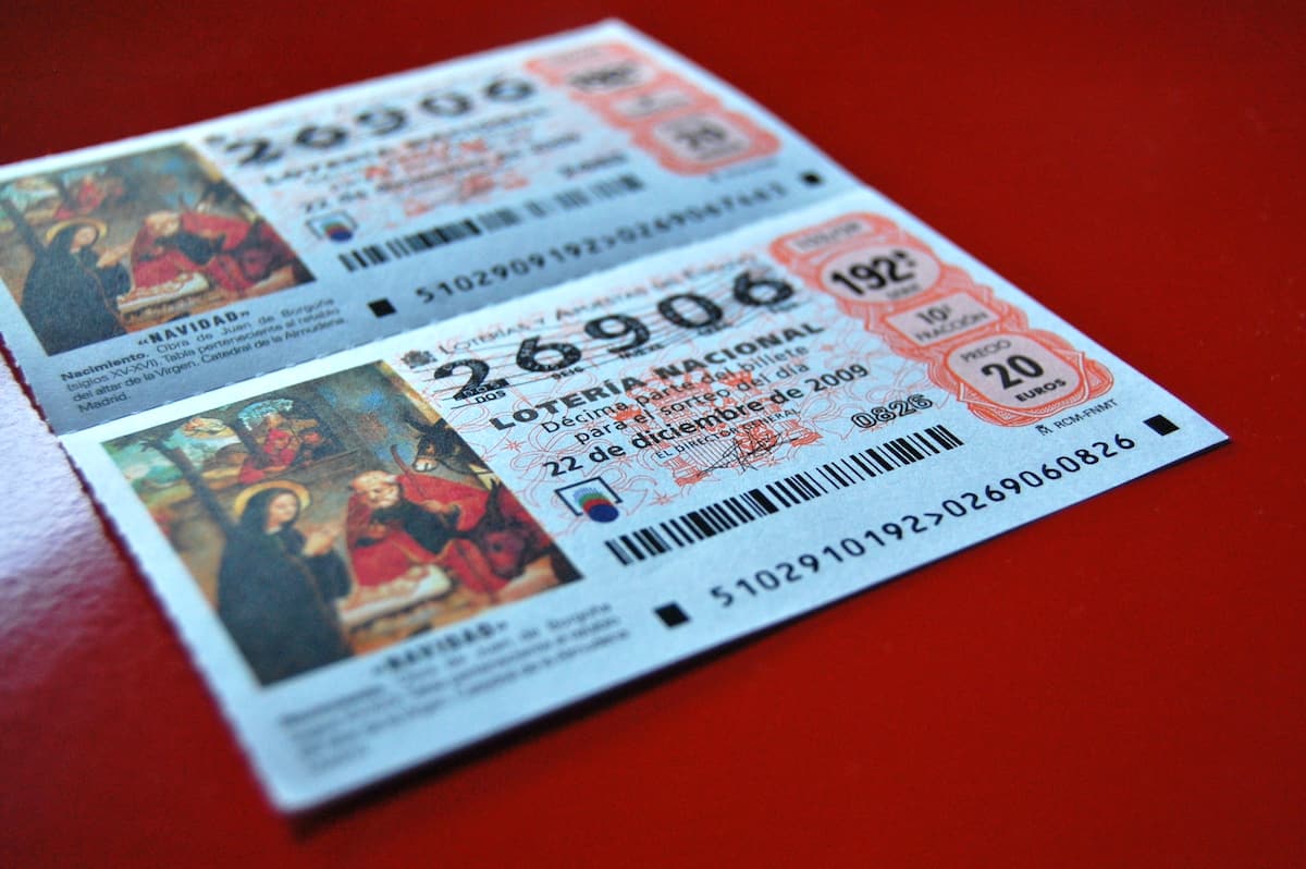 Two paper tickets for the Spanish Christmas lottery