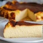 A slice of burnt Basque cheesecake.