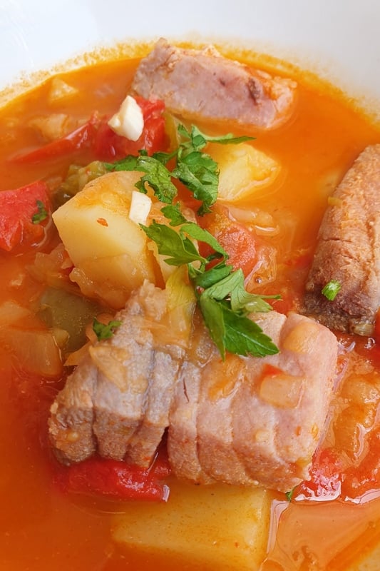Basque tuna stew with potatoes, peppers, and tomatoes