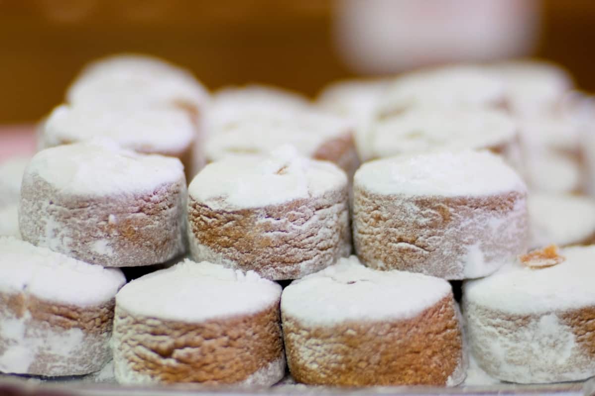 Polvorones stacked in a shop window