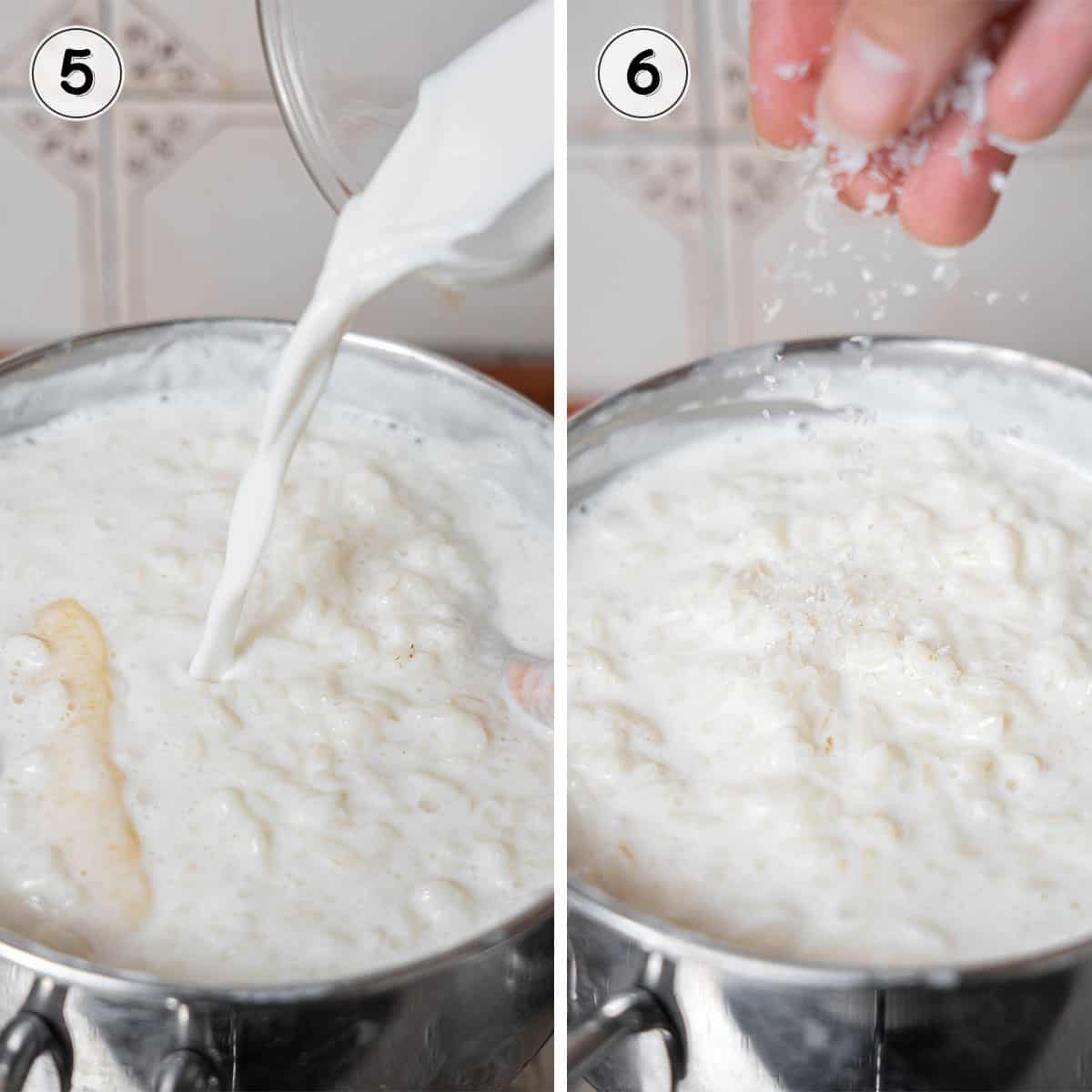 stirring and adding the remaining milk, then adding the salt.