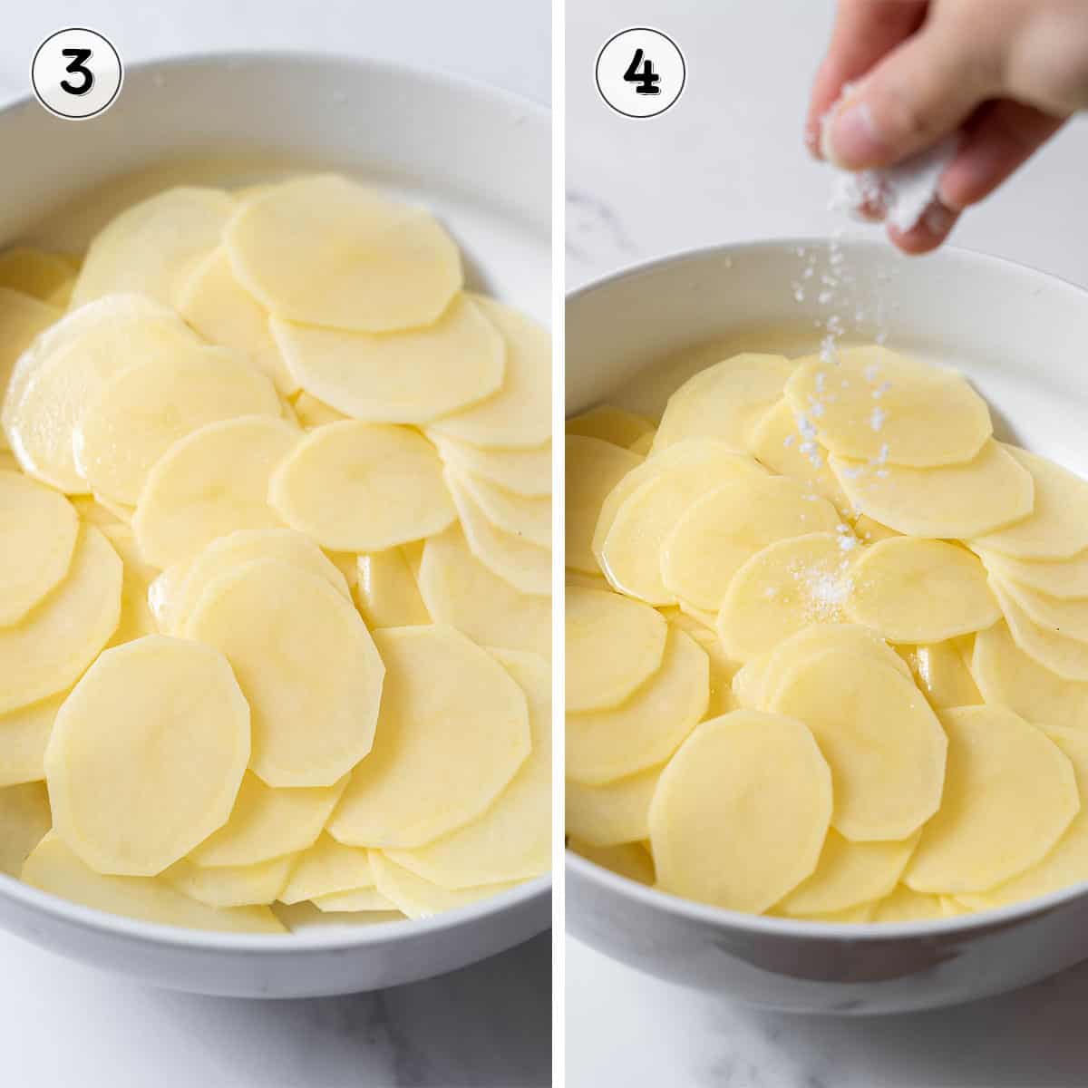patting the sliced potatoes dry and sprinkling with salt.