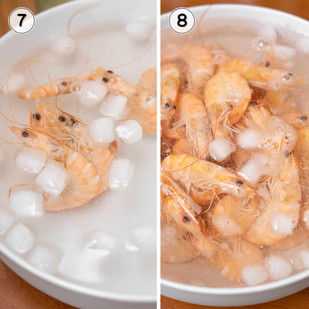 cooling the shrimp in an ice water bath.