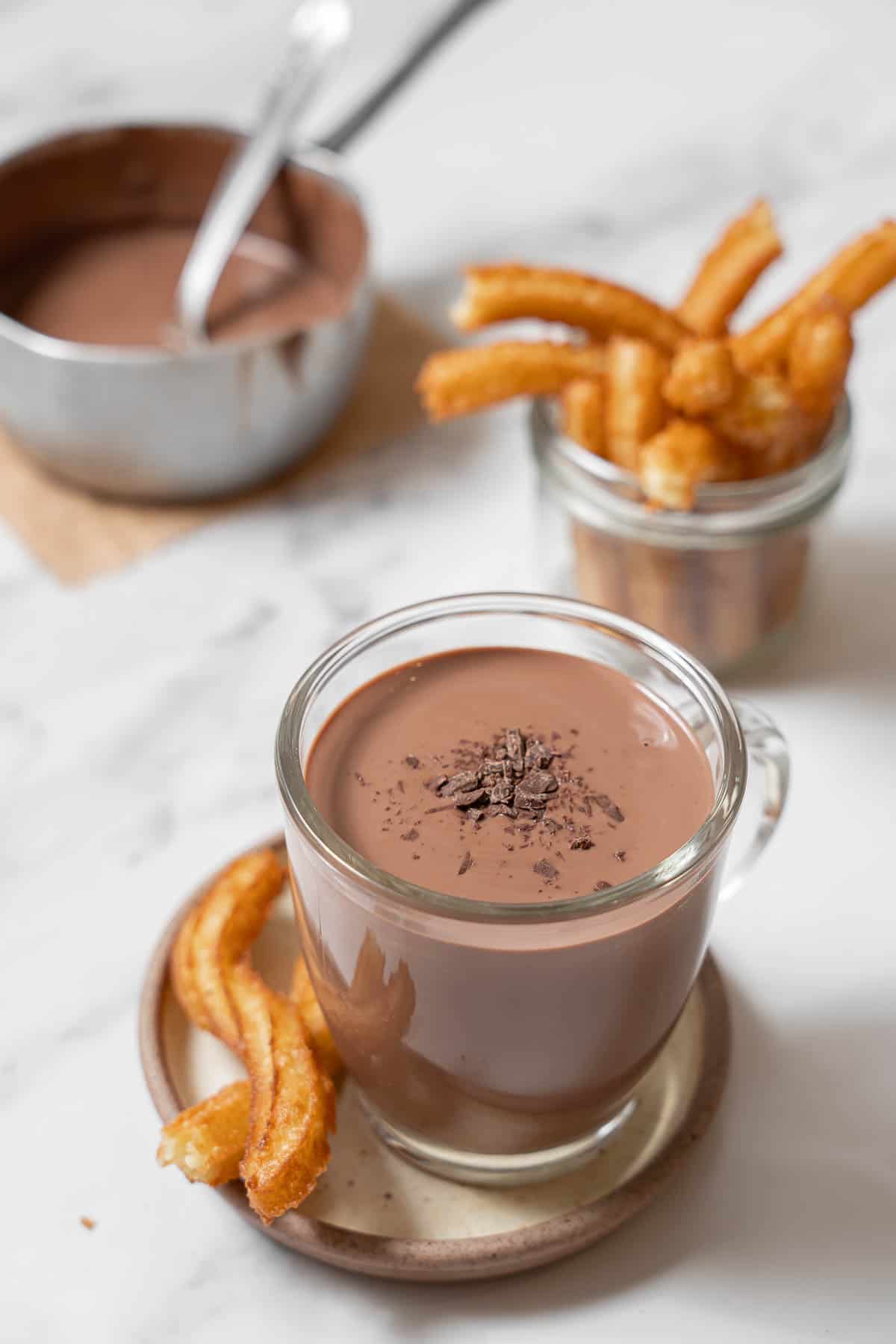 a cup of Spanish hot chocolate with churros.