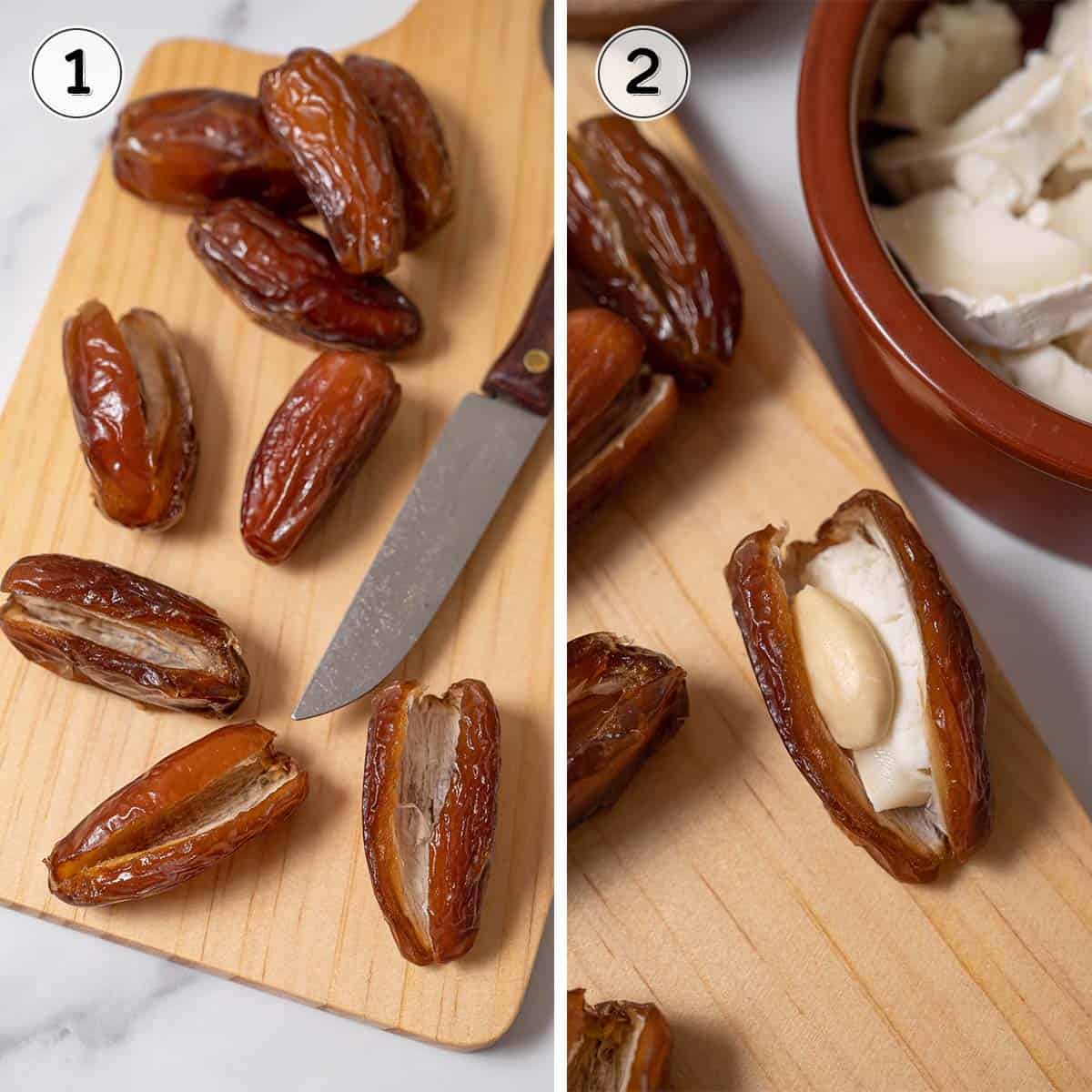 pitting the dates and stuffing them with goat cheese and almonds.