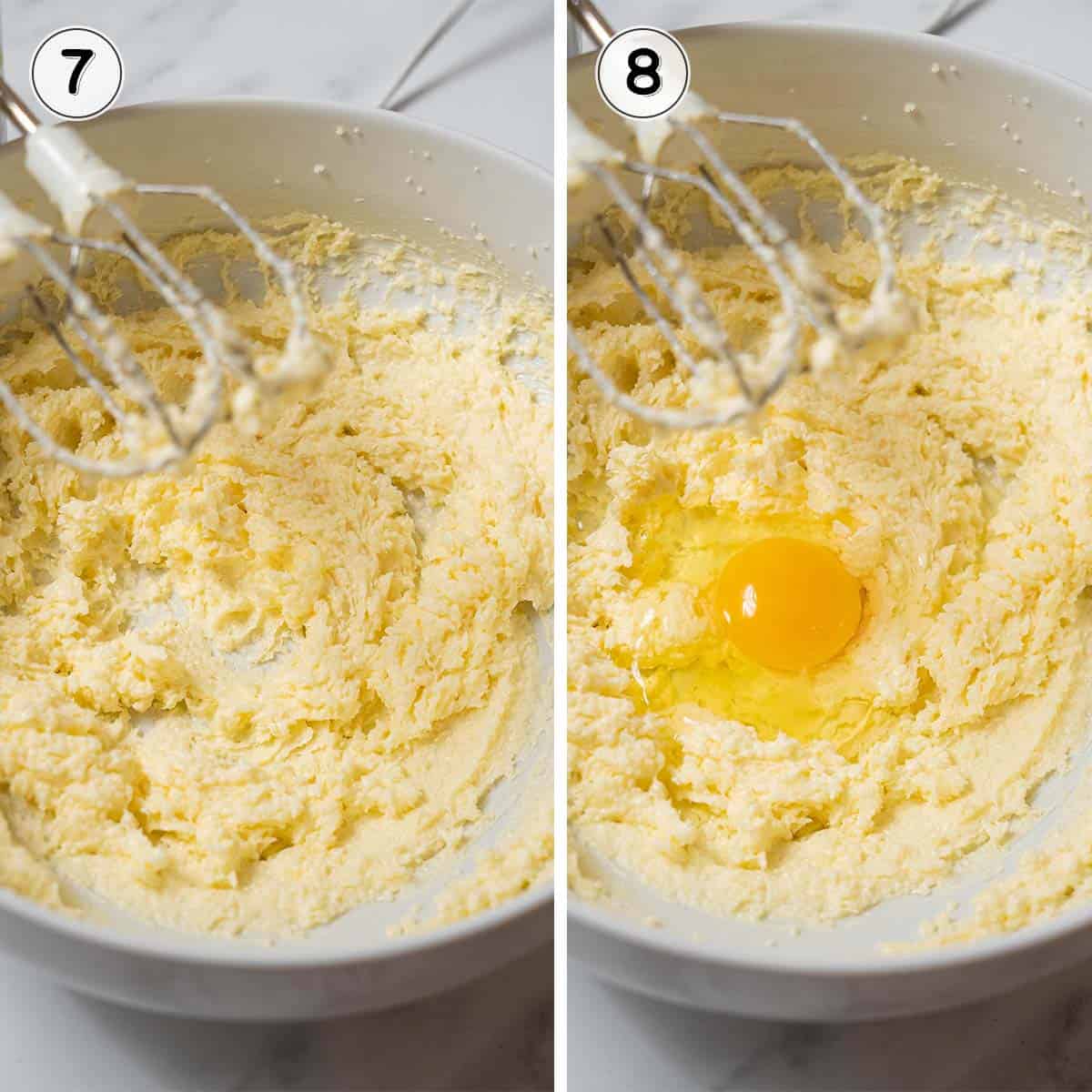 beating the butter and sugar and adding the eggs.