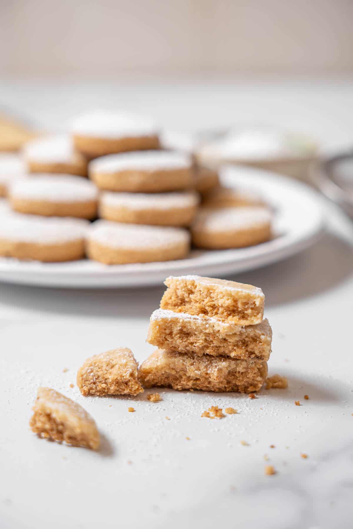 stack of polvorones broken in half.