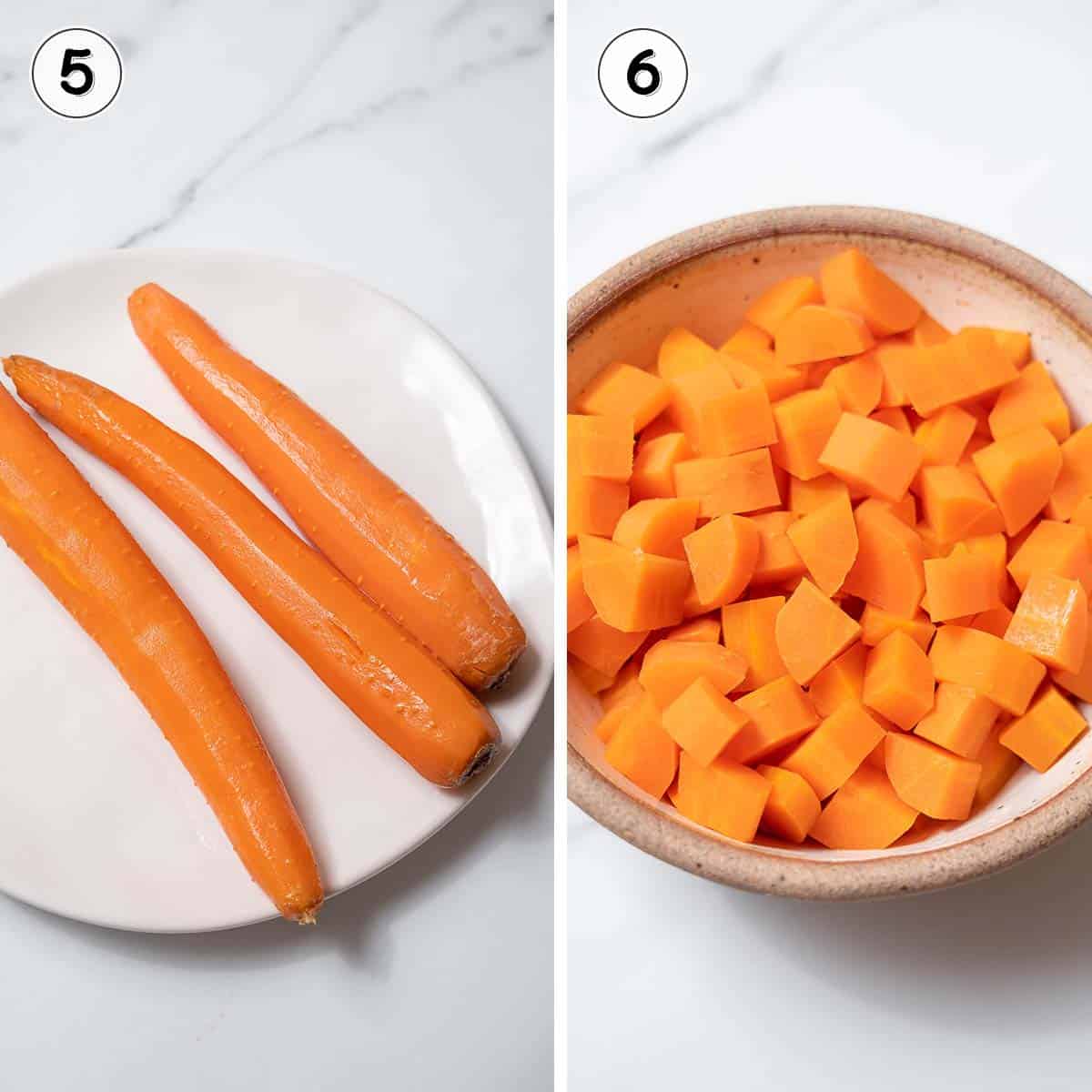 peeled, boiled, and cubed carrots.
