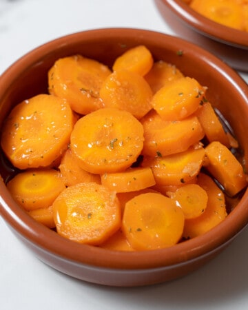 bowl of marinated carrots.