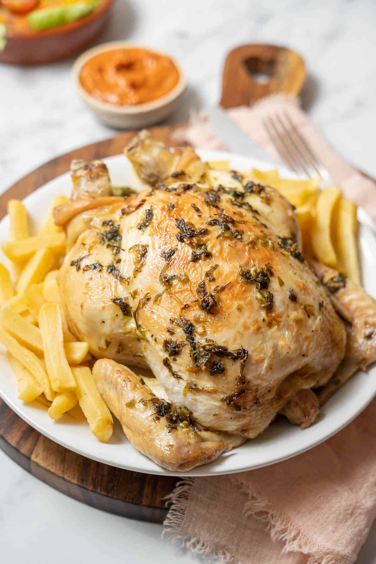 roasted Alicante-style chicken with french fries.
